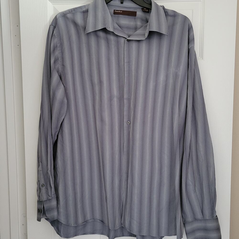 Perry Ellis Men Shirt Size XXL‎ Variegated Blues White Long Sleeve Front Button - Picture 10 of 10